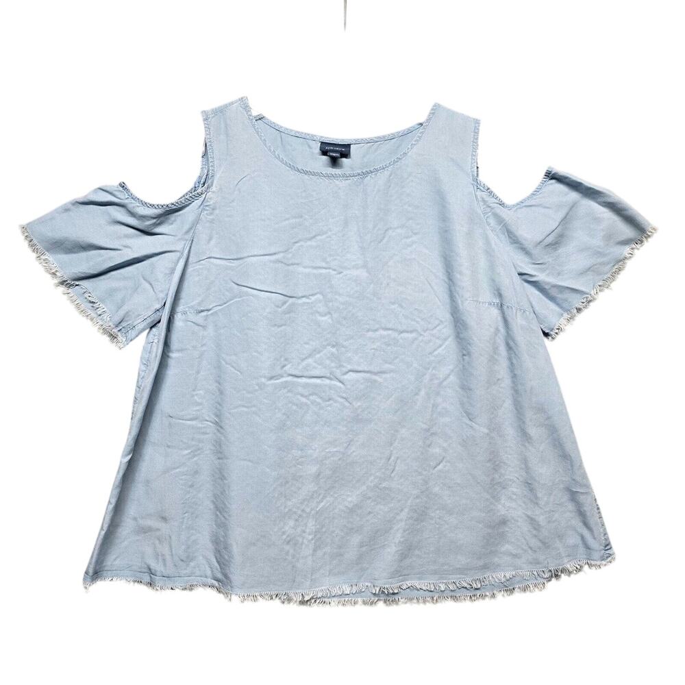 J. Jill Cold Shoulder Chambray Top Blue Medium Tencel